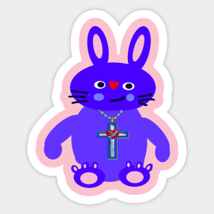 BLUE BUNNY With CHRISTIAN CROSS Sticker